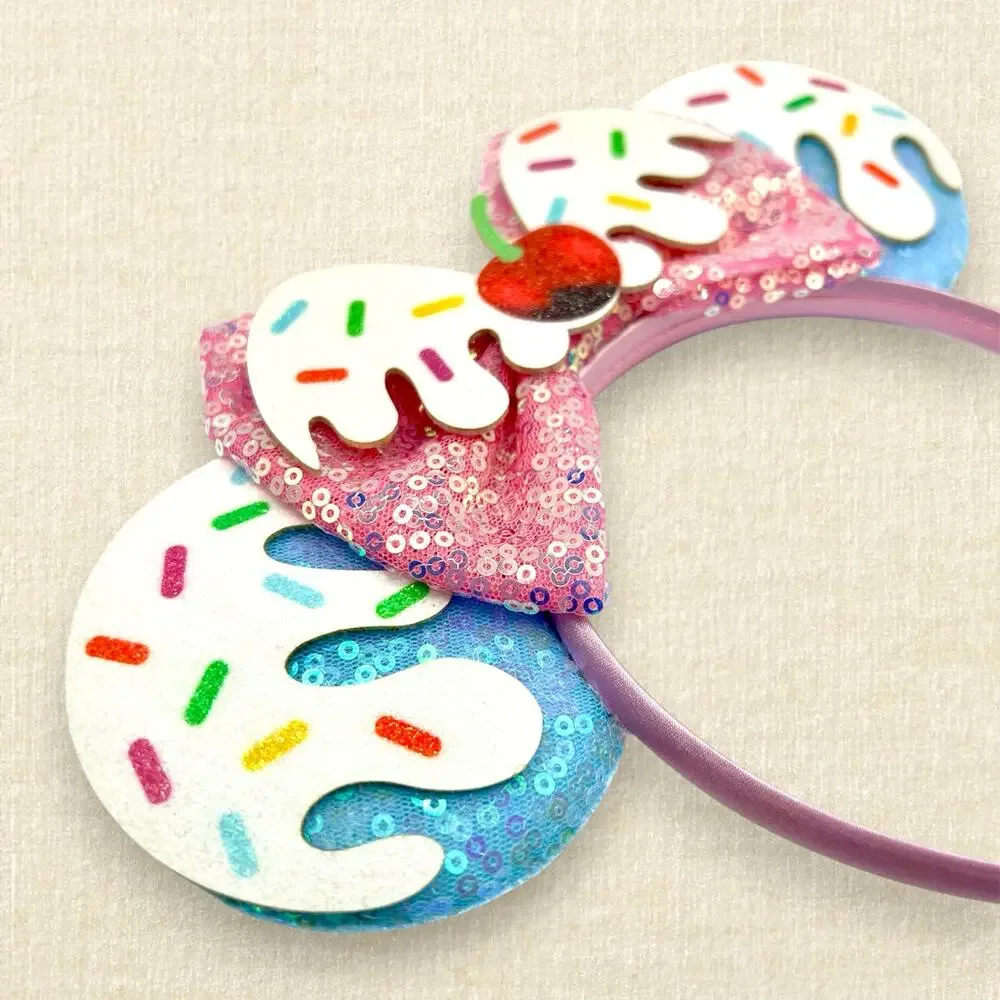 Blue Sequin Ice Cream Sundae Minnie Ears | Disney-Inspired Mouse Ears